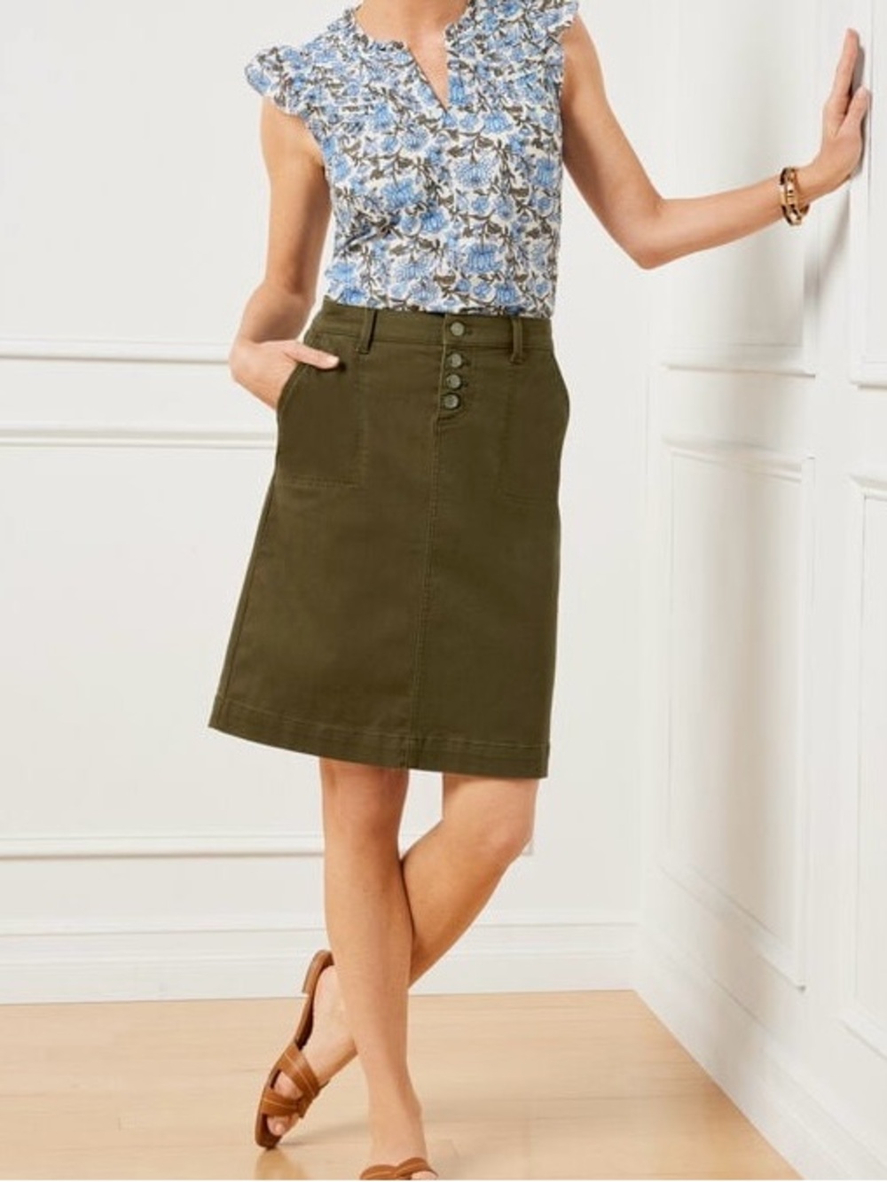 NWT Talbots Petite Size 6P Women’s Denim A-Line Skirt in Deep Moss